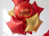 Foil balloon round Happy Birthday, 35x35 cm, dark red