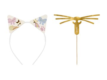 Cat Ears Headband and Mustache Set with Stickers (1 pkt / 5 pc.)