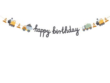 Banner Happy brithday Construction vehicles, 2 m, mix