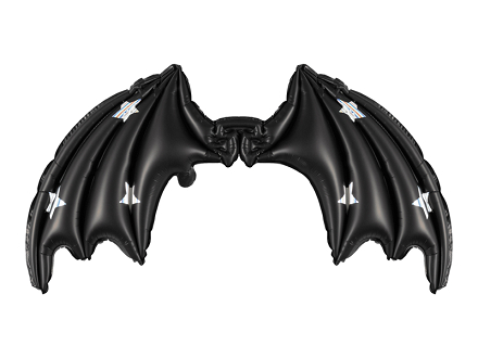 Foil Balloon Bat Wings, Black Matte with Stars, 85 x 50 cm