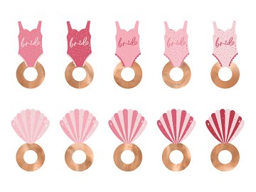 Drink tags Swimsuite and Shell, 8x5 cm, mix (1 pkt / 10 pc.)
