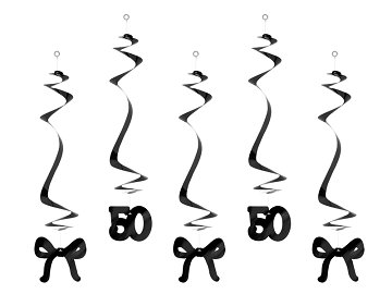 Birthday swirls for the 50th birthday with bows, black, 50 cm (1 pkt / 5 pc.)