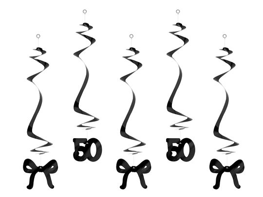 Birthday swirls for the 50th birthday with bows, black, 50 cm (1 pkt / 5 pc.)