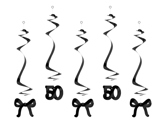 Birthday swirls for the 50th birthday with bows, black, 50 cm (1 pkt / 5 pc.)