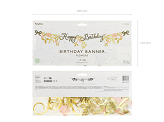 Banner Happy Birthday Flowers, pink-gold, 1.3m