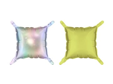 Foil balloon curtain double-sided Square, holographic-neon yellow, 35 x 35 cm (1 pkt / 4 pc.)