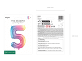 Foil Balloon Number ''5'', 86cm, pastel rainbow