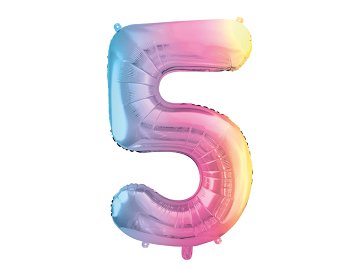 Foil Balloon Number ''5'', 86cm, pastel rainbow