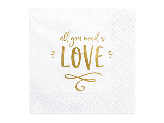 Napkins - All you need is love, white, 33x33cm (1 pkt / 20 pc.)