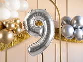 Foil Balloon Number ''9'', 72cm, silver