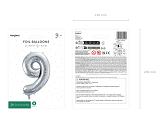 Foil Balloon Number ''9'', 72cm, silver
