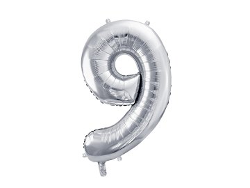 Foil Balloon Number ''9'', 72cm, silver