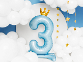 Standing foil balloon Number ''3'' , 84 cm,  sky-blue