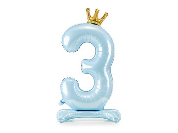 Standing foil balloon Number ''3'' , 84 cm,  sky-blue