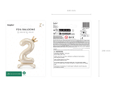 Standing foil balloon number ''2'', 84 cm, light cream