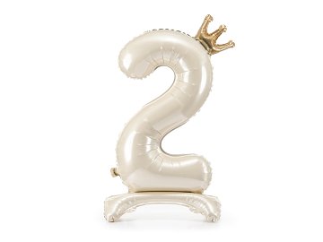 Standing foil balloon number ''2'', 84 cm, light cream