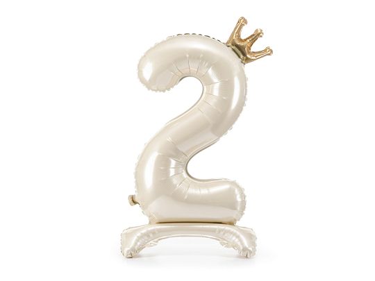 Standing foil balloon number ''2'', 84 cm, light cream