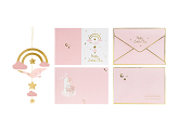 Card with hanging decoration Stork, light pink, 14x20 cm
