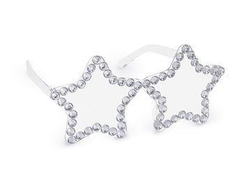 Glasses Stars with rhinestones, 14.5x7 cm, silver