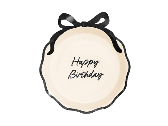 Paper plates Happy Birthday with bow, mix, 24 cm (1 pkt / 6 pc.)