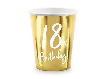 Paper cups 18th Birthday, gold, 220ml (1 pkt / 6 pc.)