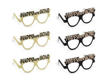 Glasses Happy New Year, 17.5x8.5 cm, black-gold (1 pkt / 3 pc.)