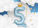 Standing foil balloon Number ''5'' , 84 cm,  sky-blue