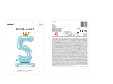 Standing foil balloon Number ''5'' , 84 cm,  sky-blue