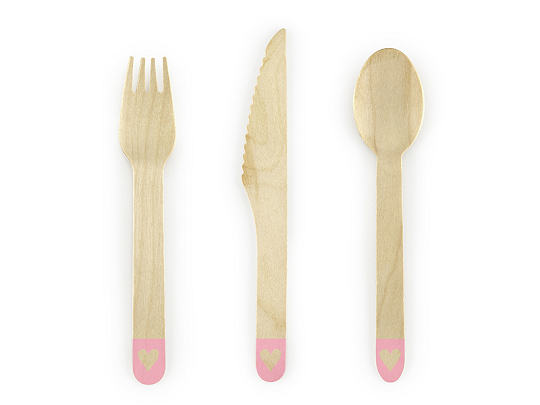 Wooden Cutlery Hearts, blush pink 16cm (1 pkt / 18 pc.)