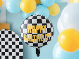 Foil balloon Checkered flag Happy Birthday, 45 cm, mix