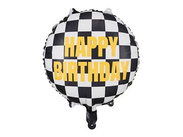 Foil balloon Checkered flag Happy Birthday, 45 cm, mix