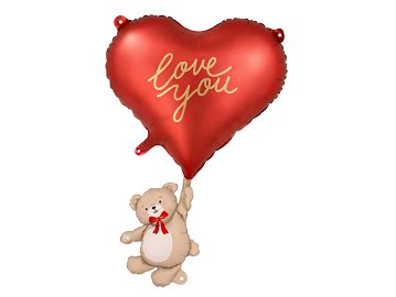 Foil balloon Heart with teddy bear, 49x73 cm, red
