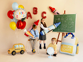 Foil balloon scalloped tablet Back to school, 52x52 cm, cream-blue