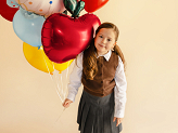 Foil balloon scalloped tablet Back to school, 52x52 cm, cream-blue