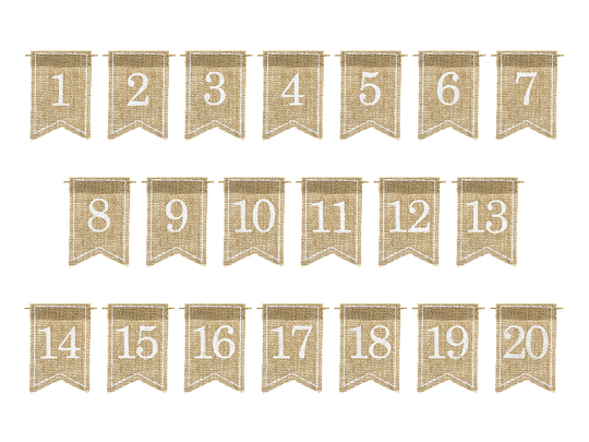 Jute tabel numbers, white, 7x10.5cm (1 pkt / 20 pc.)