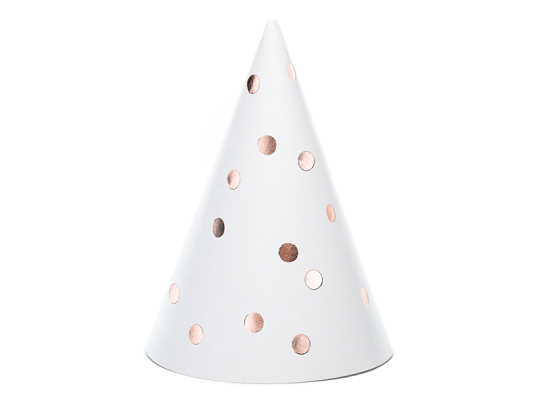 Party hats Dots, white, 16cm (1 pkt / 6 pc.)