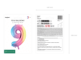 Foil Balloon Number ''9'', 86cm, pastel rainbow