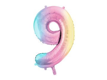 Foil Balloon Number ''9'', 86cm, pastel rainbow