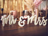 Wooden inscription Mr & Mrs, gold, 50x10cm