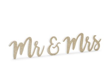 Wooden inscription Mr & Mrs, gold, 50x10cm