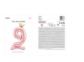 Standing foil balloon Number ''9'' , 84 cm,  light pink