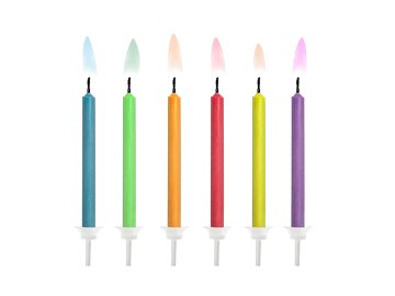 Birthday candles Coloured Flames, mix (1 pkt / 6 pc.)