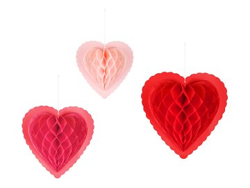 Paper honeycomb decorations Hearts, mix, 20-30 cm (1 pkt / 3 pc.)