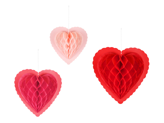 Paper honeycomb decorations Hearts, mix, 20-30 cm (1 pkt / 3 pc.)