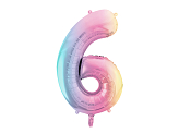 Foil Balloon Number ''6'', 86cm, pastel rainbow