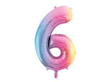 Foil Balloon Number ''6'', 86cm, pastel rainbow