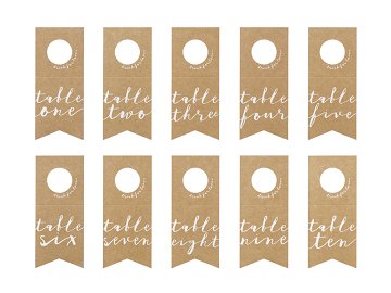 Table numbers - bottles hangers, 8x18.5cm (1 pkt / 10 pc.)