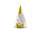 Holographic party hats, gold, 16cm (1 pkt / 6 pc.)