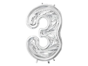 Number Frame '3' for Latex Balloons, 126cm, Silver
