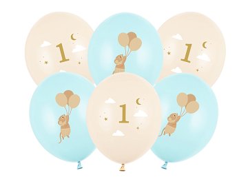 Balloons 30 cm, Mice with number 1, Light Blue (1 pkt / 6 pc.)